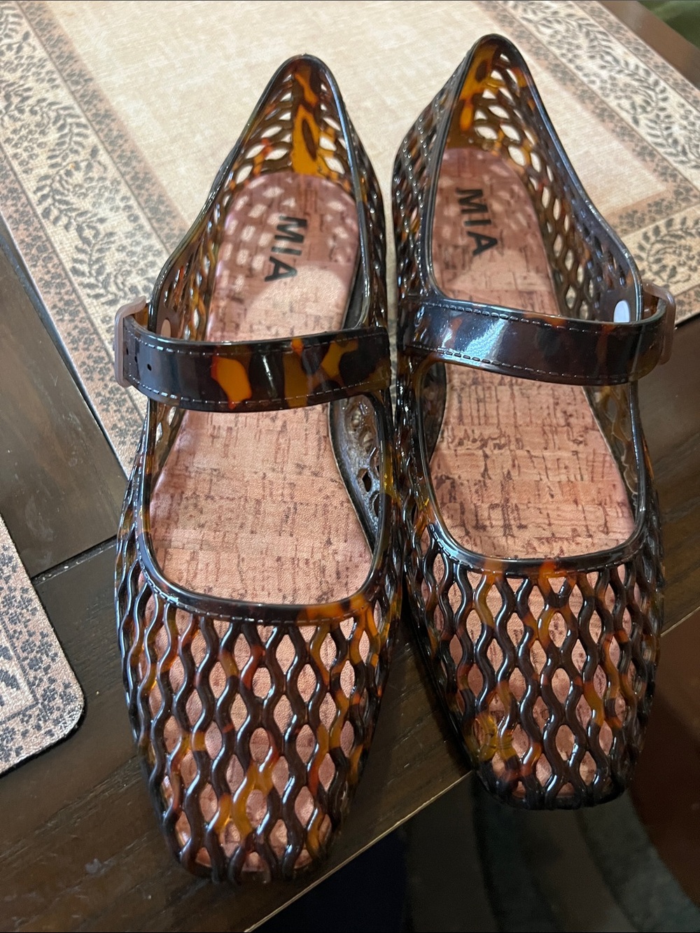 MIA Tortoiseshell Patent Mary Jane Flats - Brown/Amber Pattern